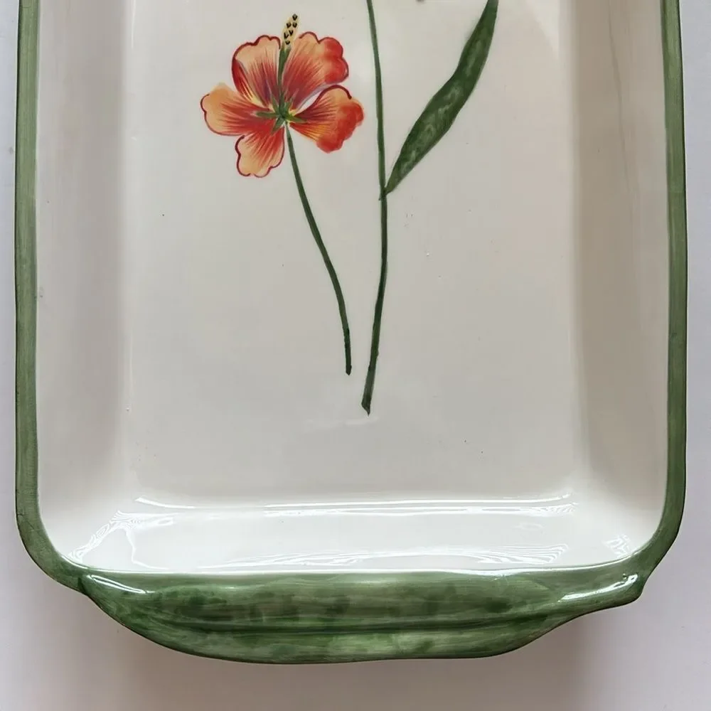 Fitz and Floyd In Bloom Floral Stripe Ceramic Rectangle Baking Casserole Dish
